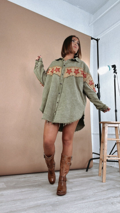 All The Stars Washed Button Down Top, Olive