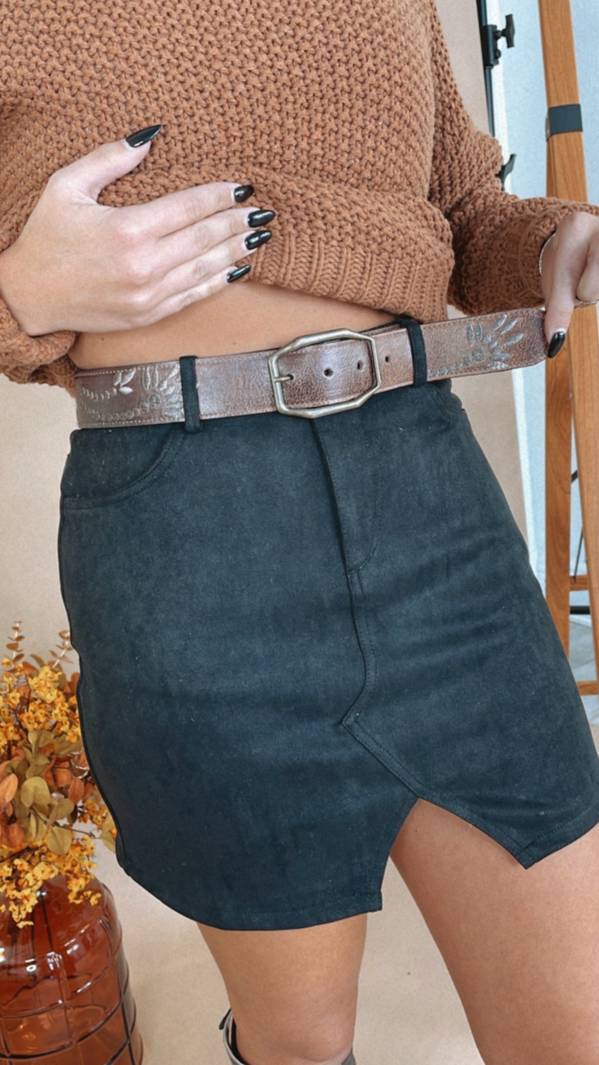 Bedstu Mohawk Leather Belt, Teak Rustic