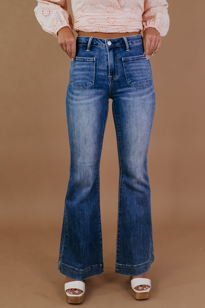 Beau Bell Bottom Trouser, Medium Wash RISEN