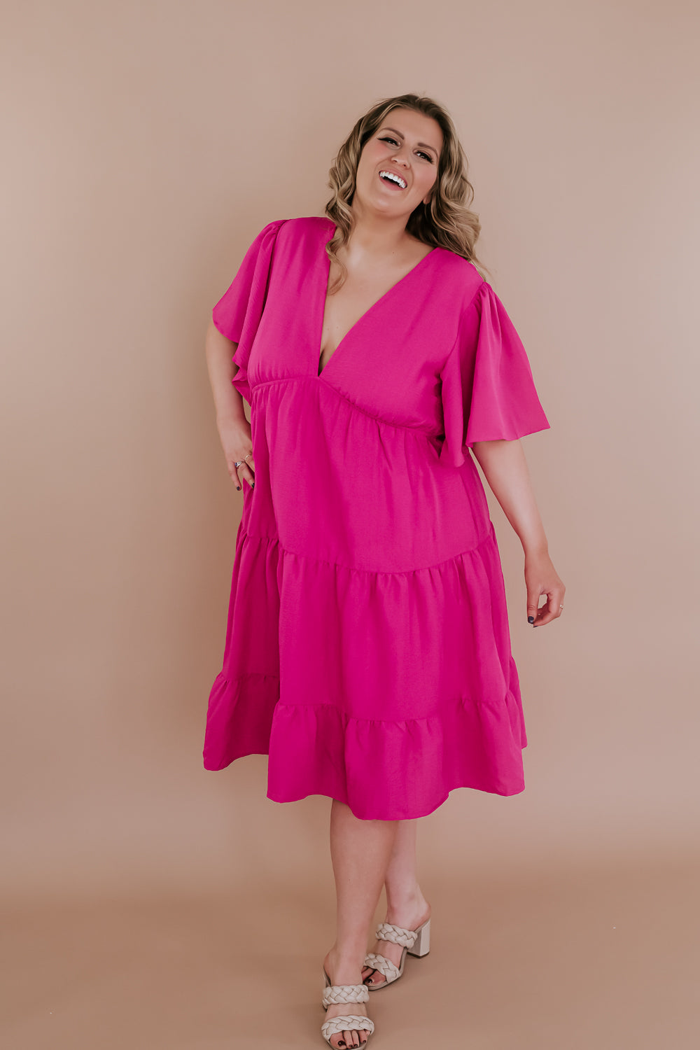 Better Days Ahead Flutter Sleeve Dress, Pink