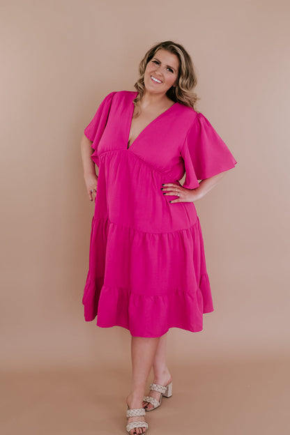 Better Days Ahead Flutter Sleeve Dress, Pink