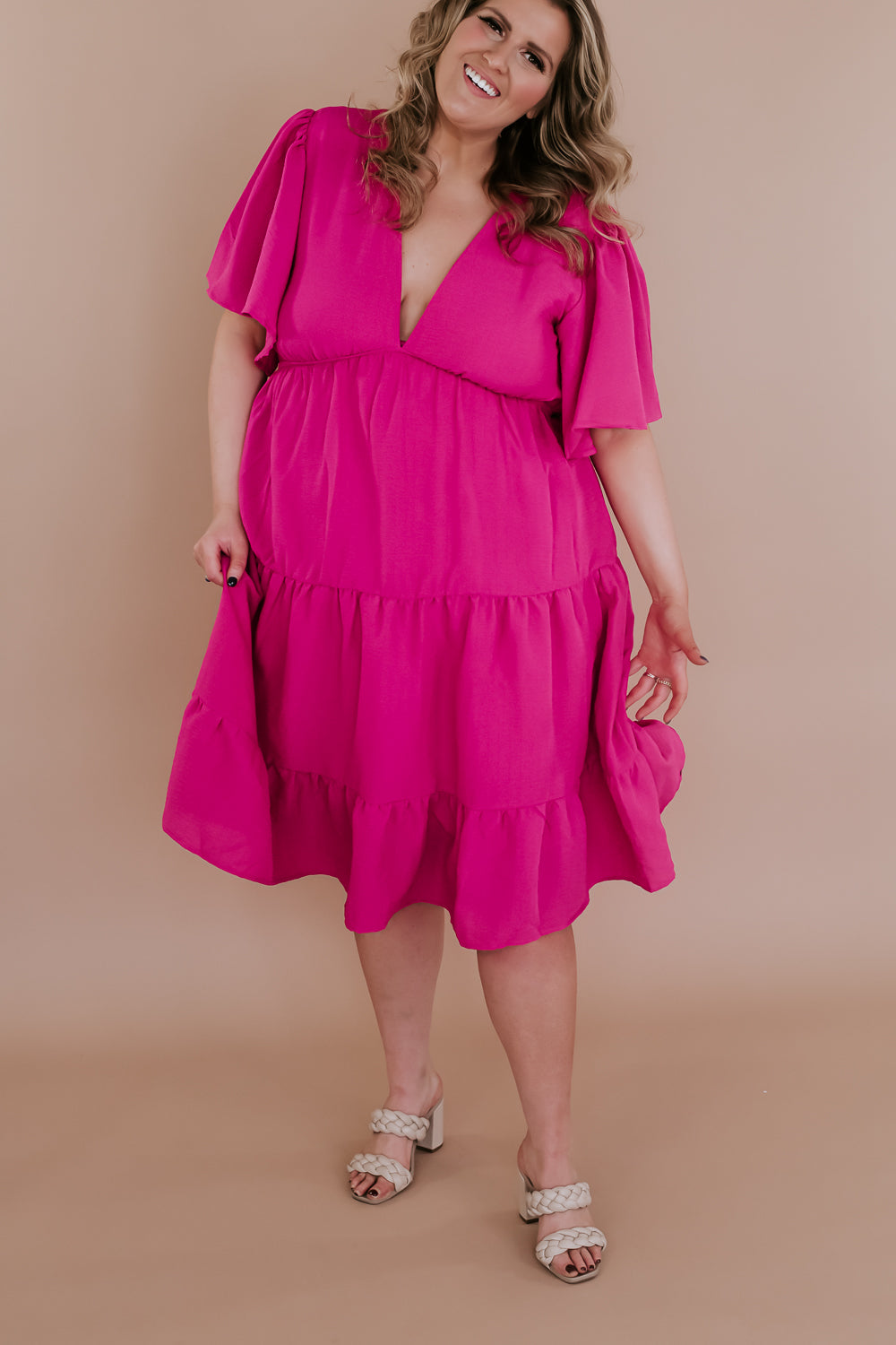 Better Days Ahead Flutter Sleeve Dress, Pink