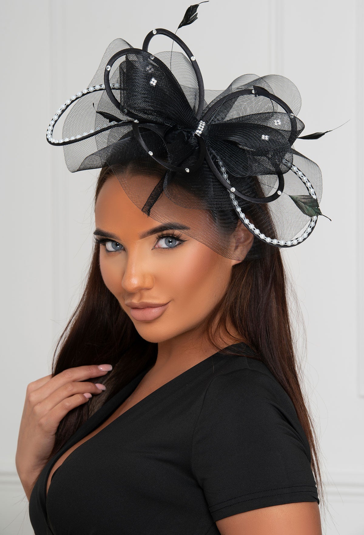 Eternity Black Diamante Veil Fascinator
