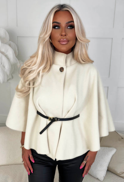 Exclusive Escape Cream Belted Cape Jacket
