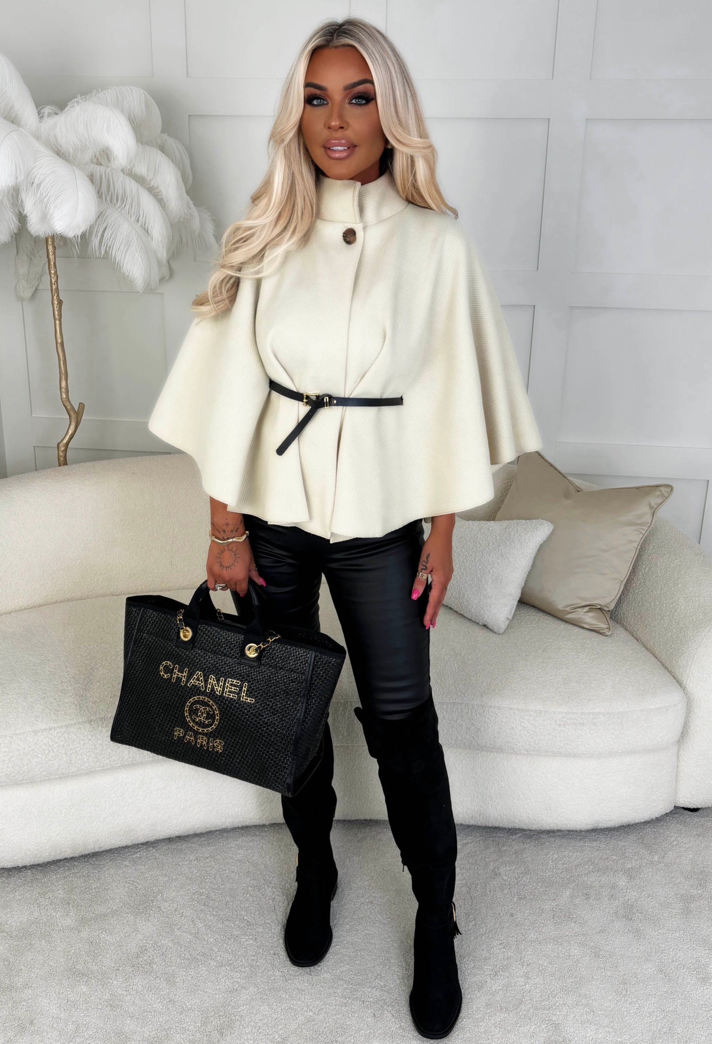 Exclusive Escape Cream Belted Cape Jacket