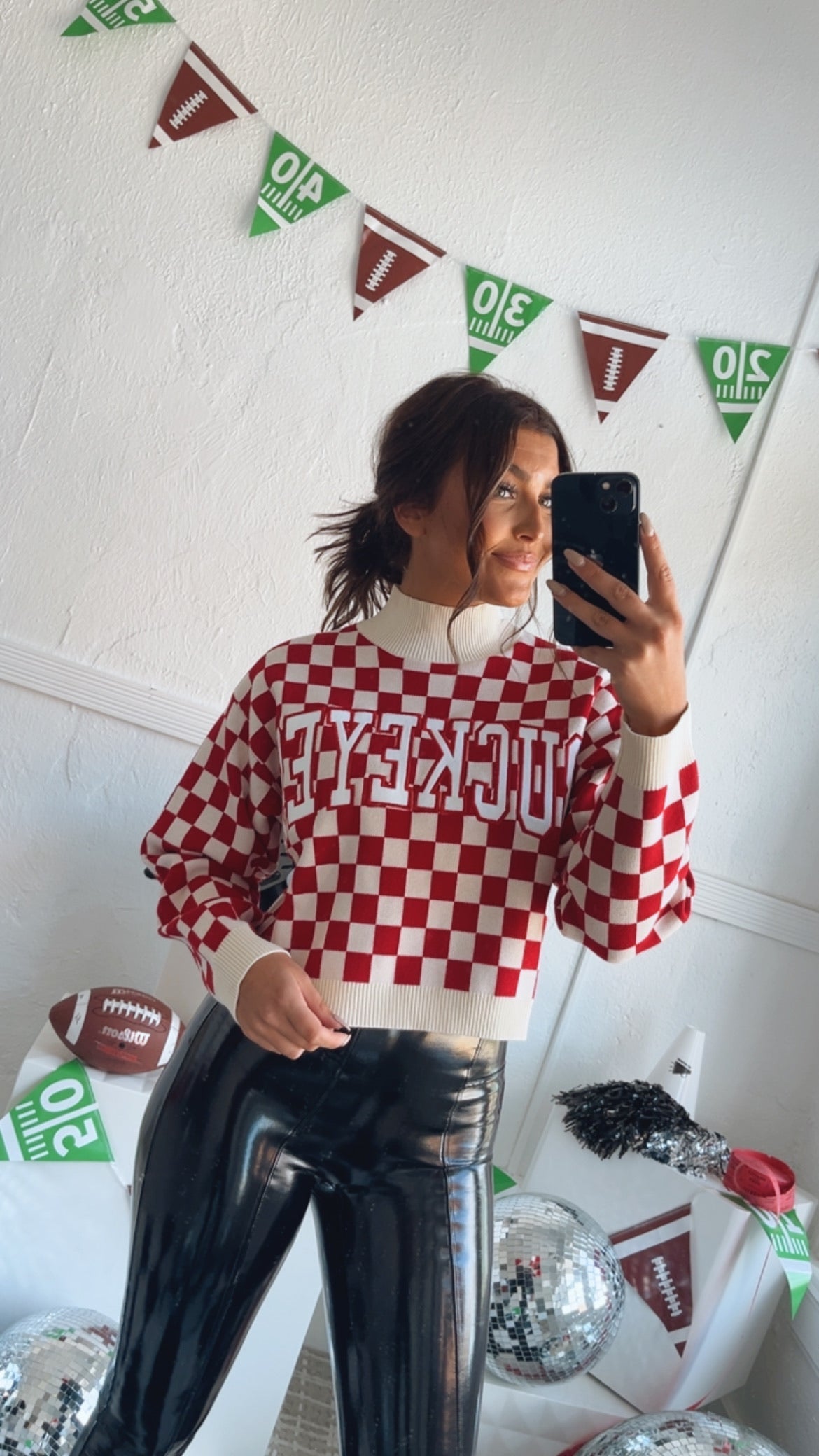 Ohio Checkered Mock Neck Sweater, Red