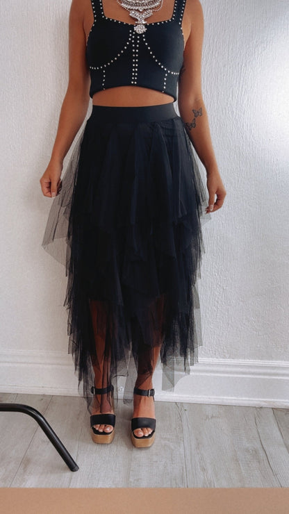 Be Merry Mesh Tutu Maxi Skirt , Black