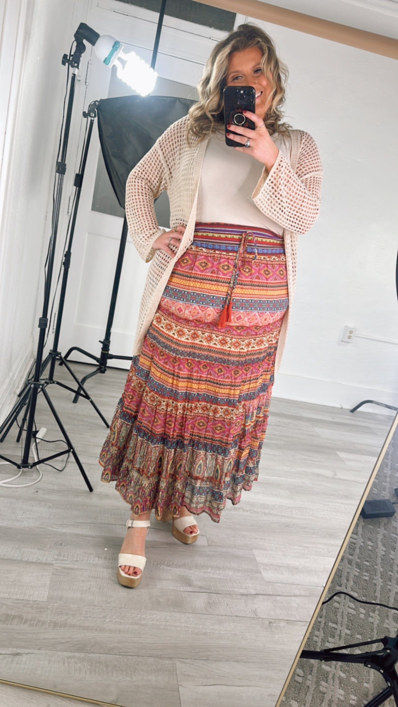 Brielle Boho Printed Maxi Skirt, Multi
