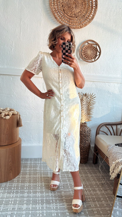 Lace Midi Dress, Cream