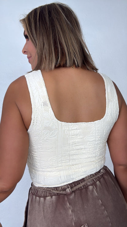 Double Layered Lace Tank, Butter Cream