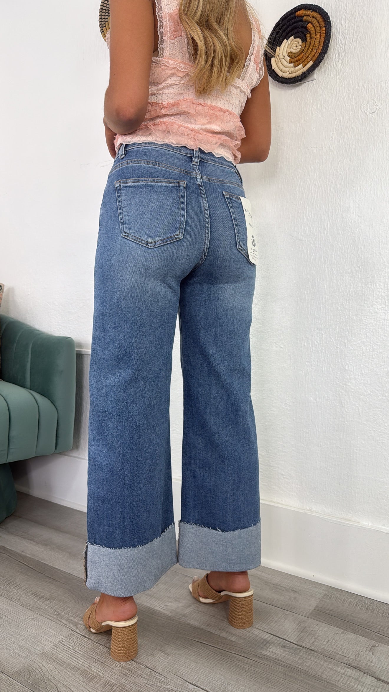 Kendal Distressed Cuff High Rise Denim , RISEN
