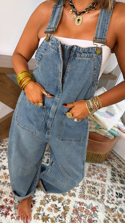 Bayberry Bloom Overalls, Denim
