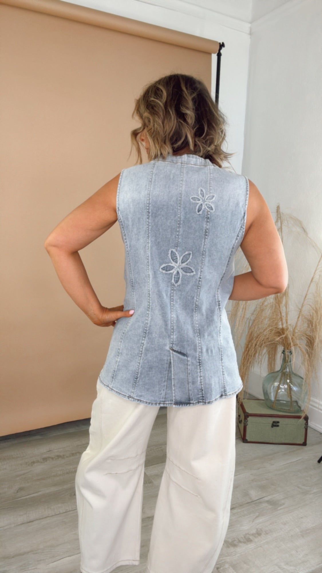 Bloom & Vine Floral Patch Denim Vest