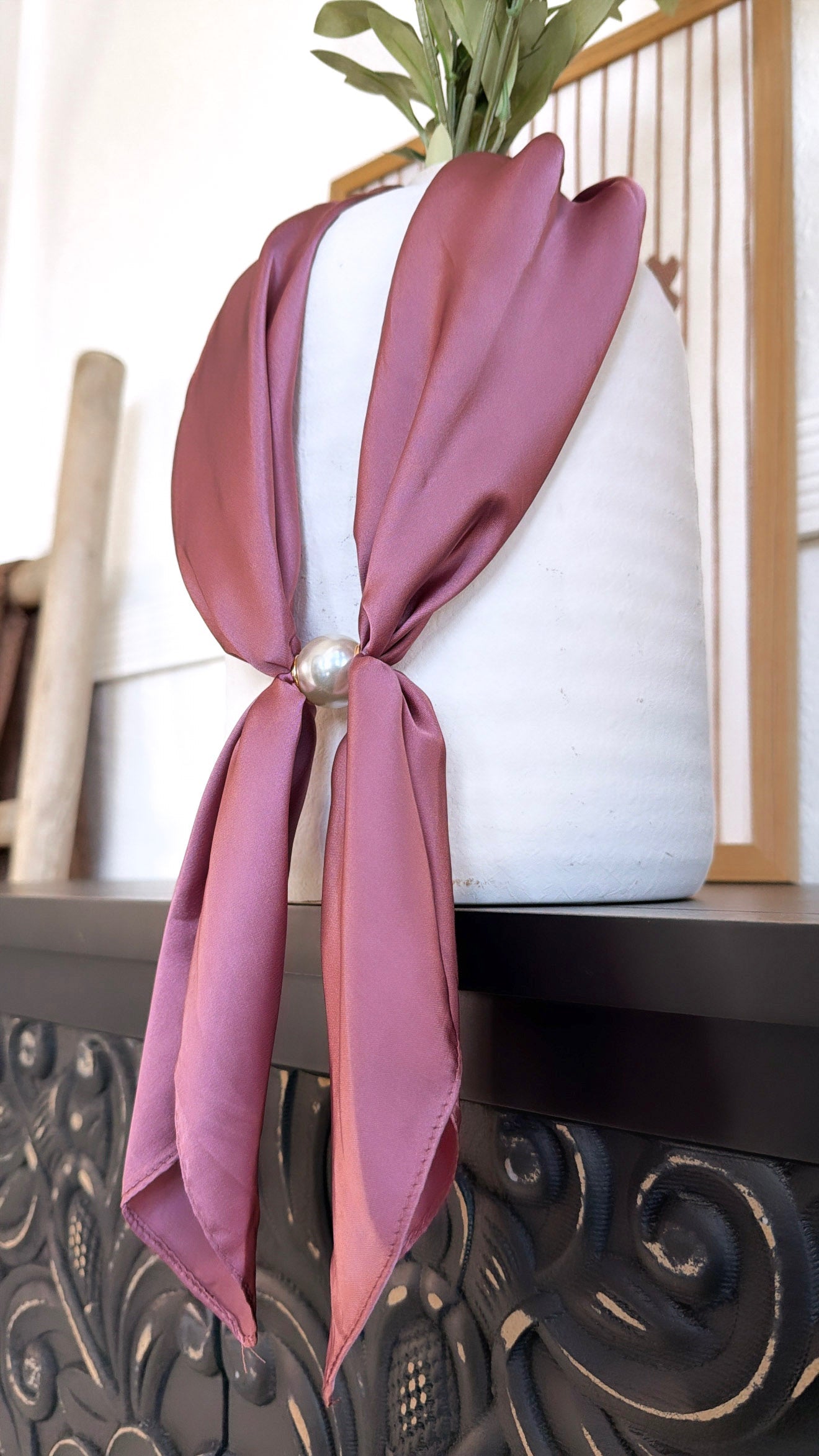 Pearl Accent Neck Scarf, Mauve