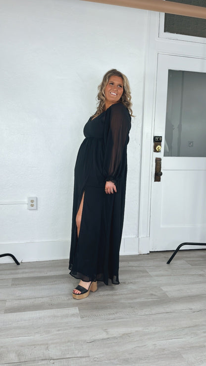 ECB Exclusive: Timeless Romantic Chiffon Maxi Dress, Black
