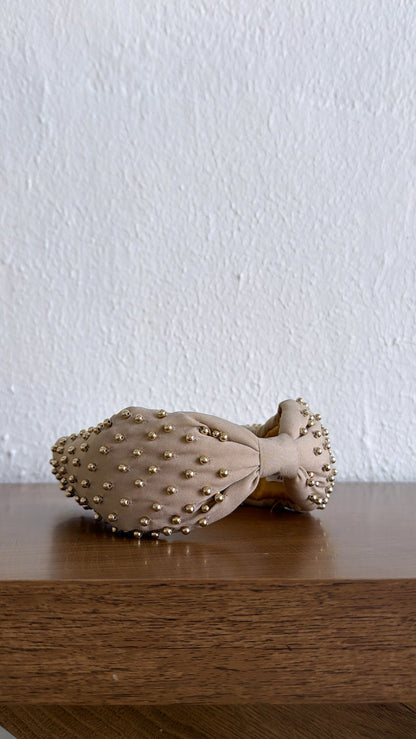 Metal Ball Beaded Headband, Beige