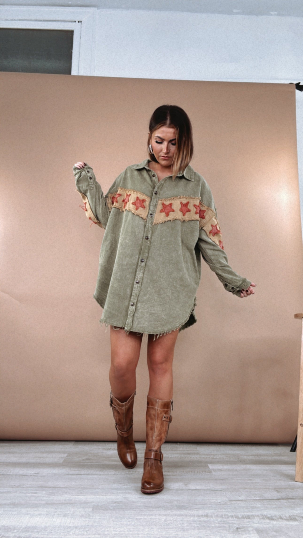 All The Stars Washed Button Down Top, Olive