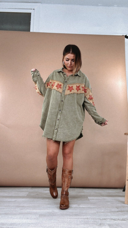 All The Stars Washed Button Down Top, Olive