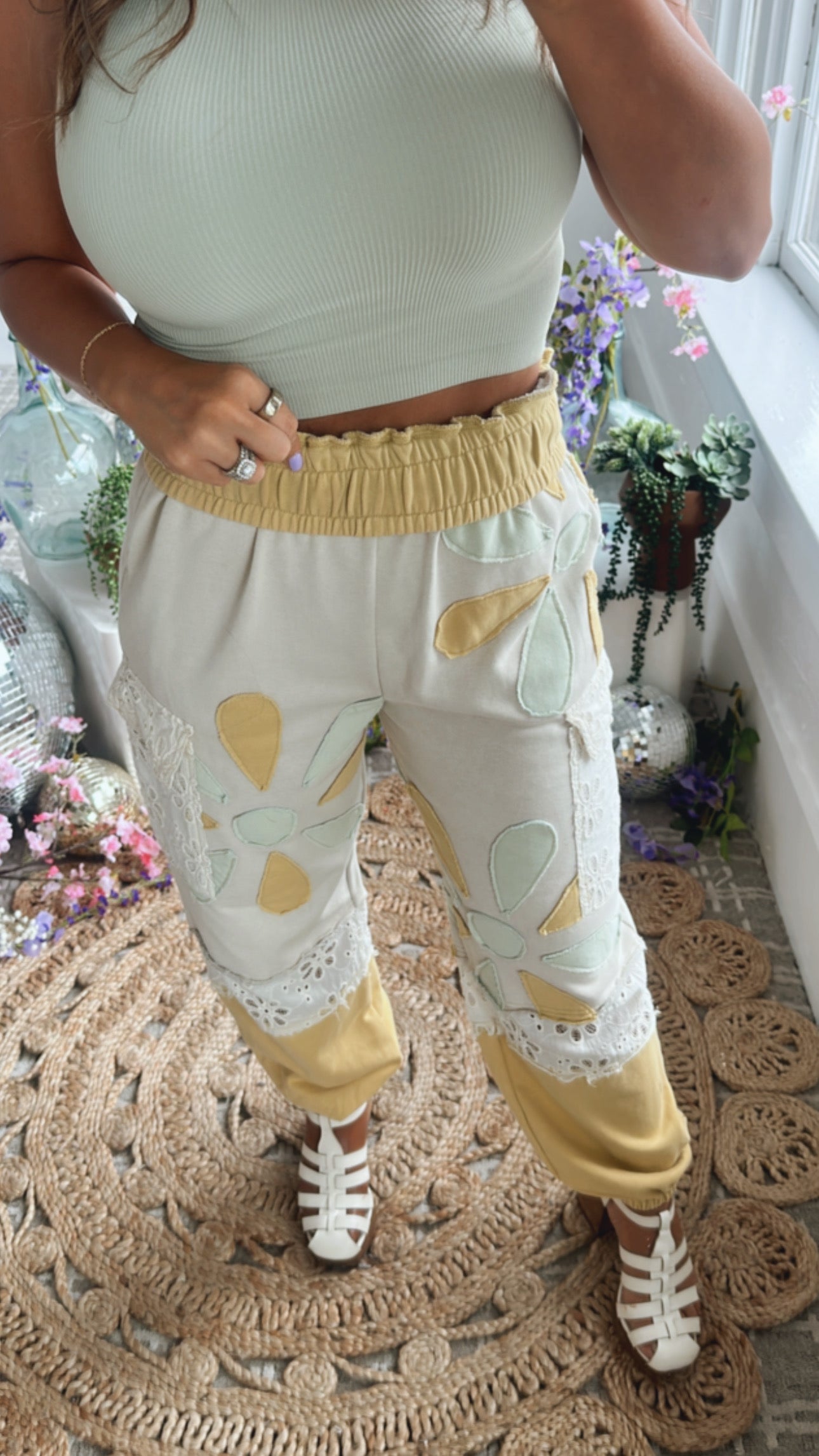 Floral Patchwork Jogger, Yellow