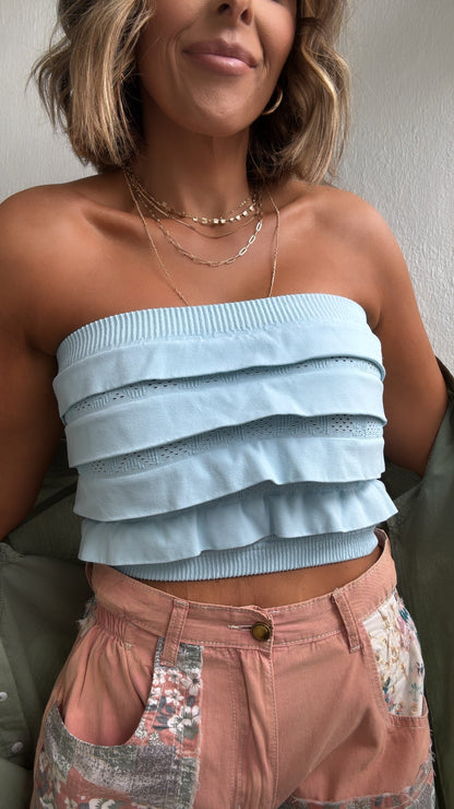 Layered Ruffled Tube Top, Breezy Blue