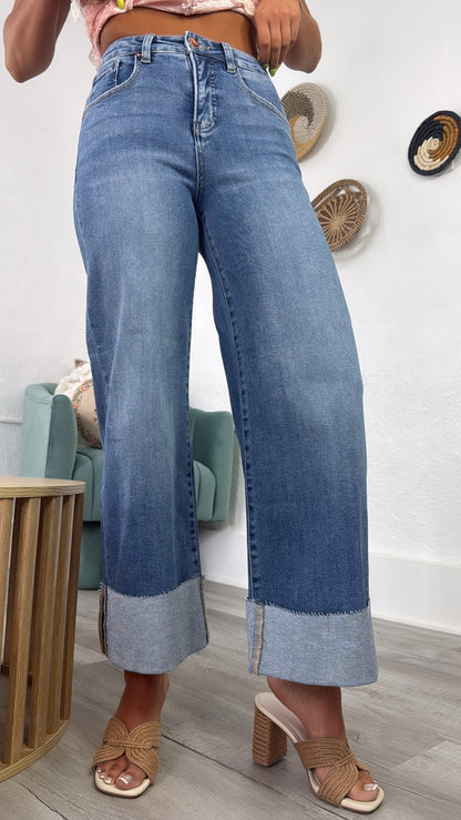Kendal Distressed Cuff High Rise Denim , RISEN