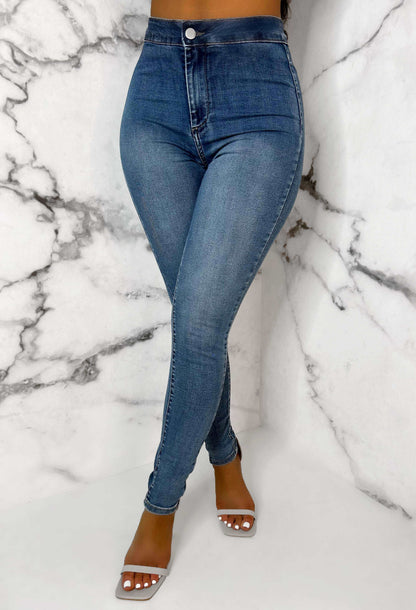 Authentic Chic Mid Blue Stretch Skinny Plain Front Jeggings