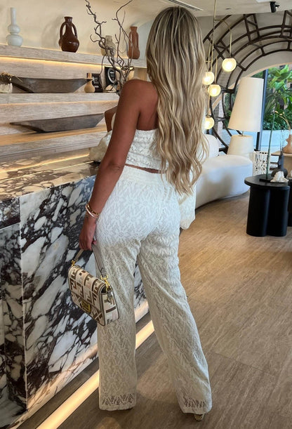 Boho Vibe Cream One Sleeve Lace Trouser Co-Ord Set
