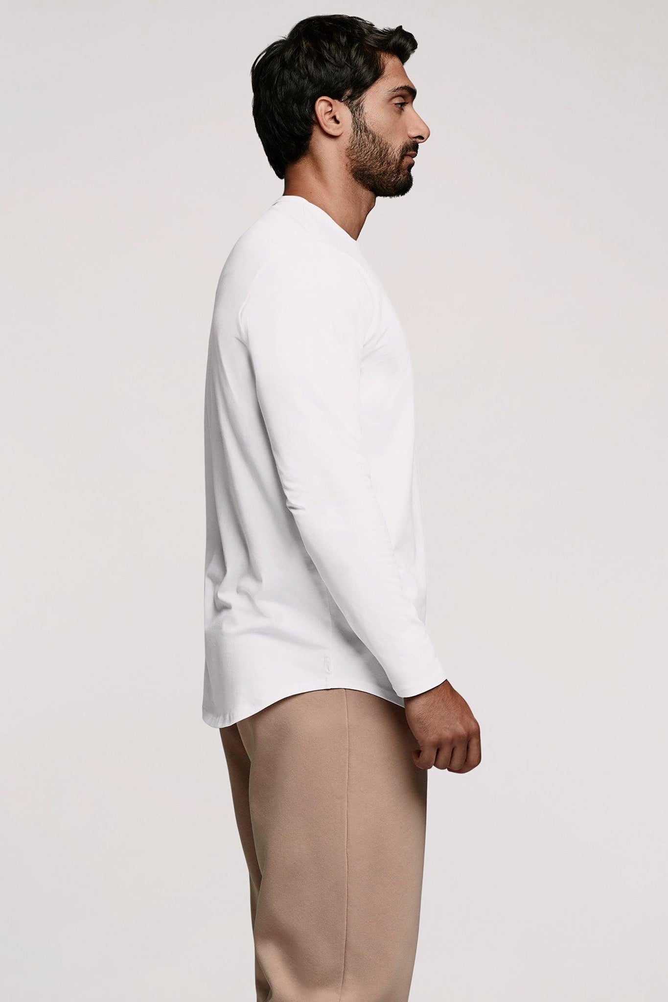 Long Sleeve Curved Hem T-Shirt | White