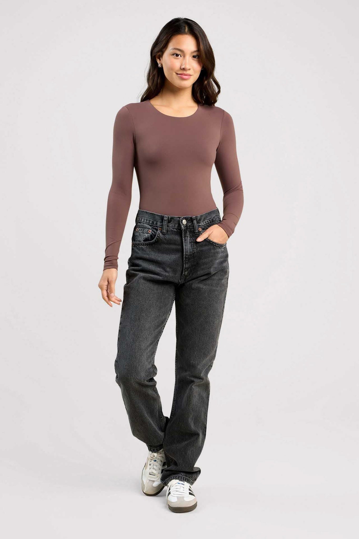 Long Sleeve Crewneck Bodysuit | Coffee