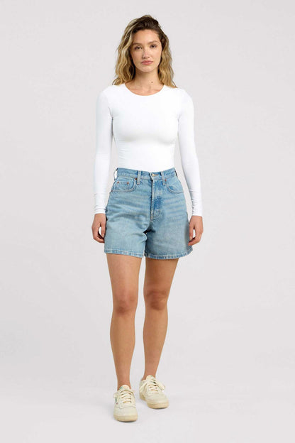 Long Sleeve Crewneck Bodysuit | White