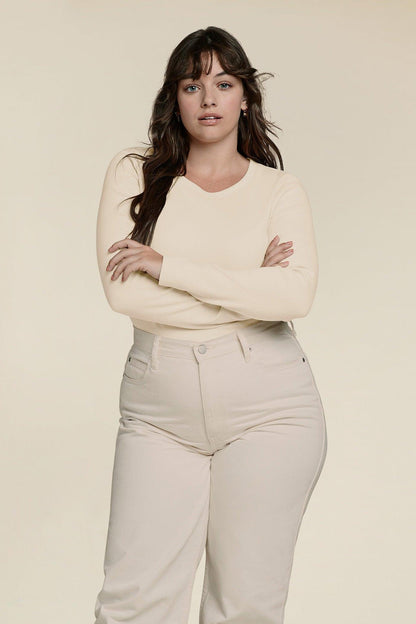 Long Sleeve Ribbed Crewneck Bodysuit | Bone