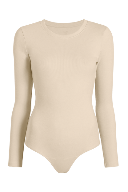 Long Sleeve Ribbed Crewneck Bodysuit | Bone