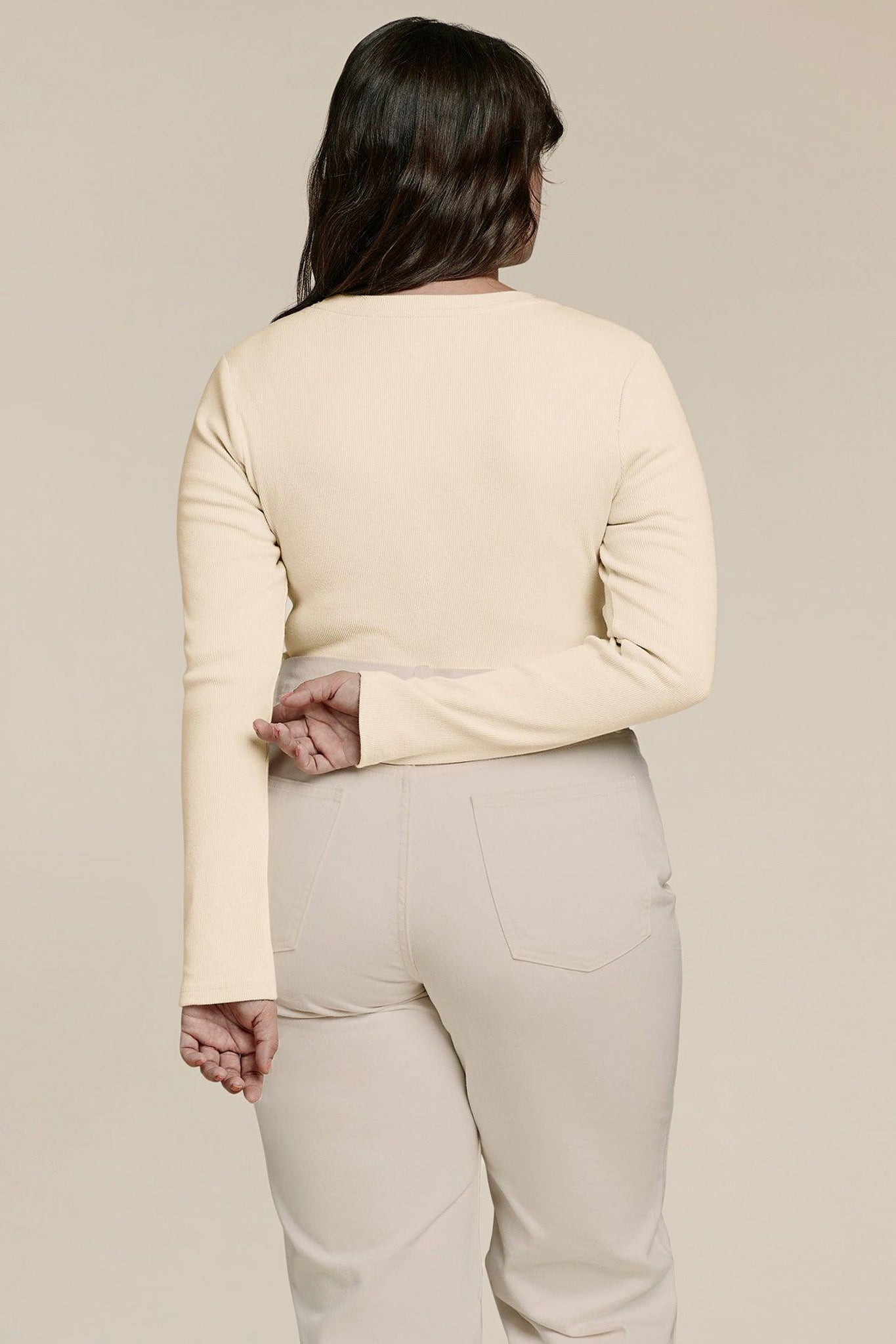Long Sleeve Ribbed Crewneck Bodysuit | Bone