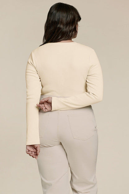 Long Sleeve Ribbed Crewneck Bodysuit | Bone