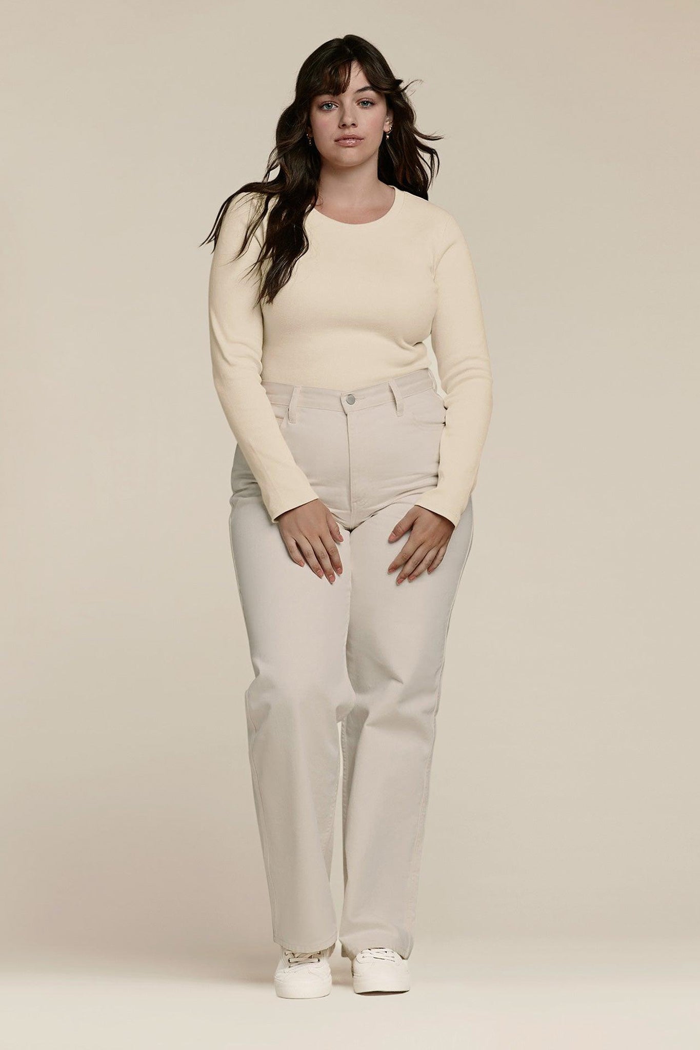 Long Sleeve Ribbed Crewneck Bodysuit | Bone