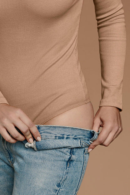 Long Sleeve Ribbed Crewneck Bodysuit | Cinnamon