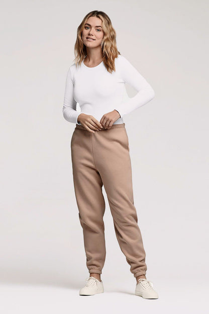 Long Sleeve Ribbed Crewneck Bodysuit | White