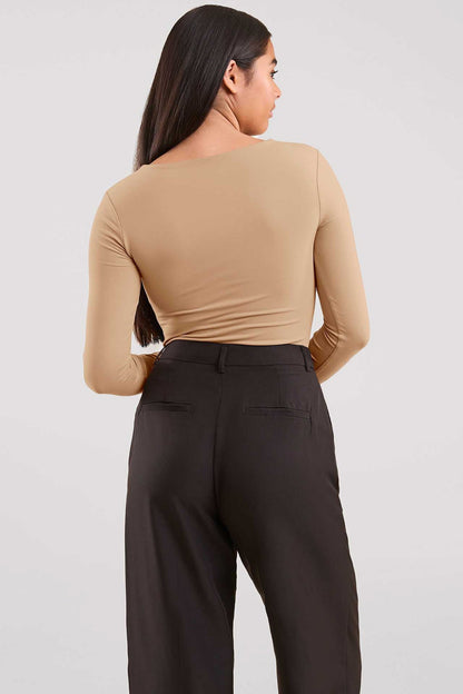 Long Sleeve Scoop Neck Bodysuit | Oat