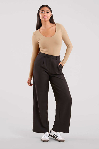 Long Sleeve Scoop Neck Bodysuit | Oat