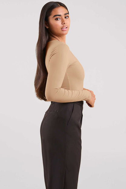 Long Sleeve Scoop Neck Bodysuit | Oat