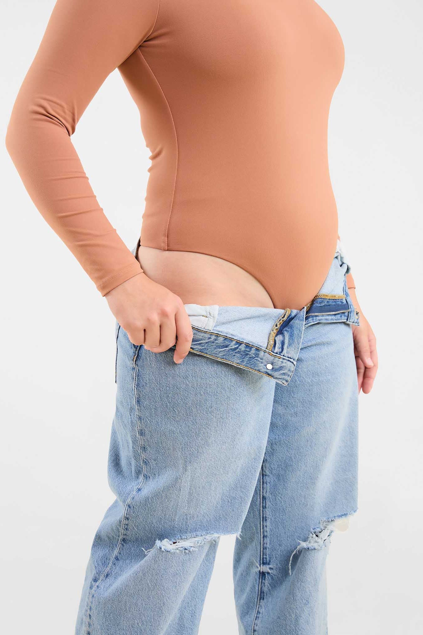 Long Sleeve Square Neck Bodysuit | Clay