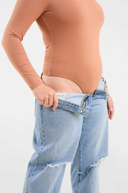 Long Sleeve Square Neck Bodysuit | Clay