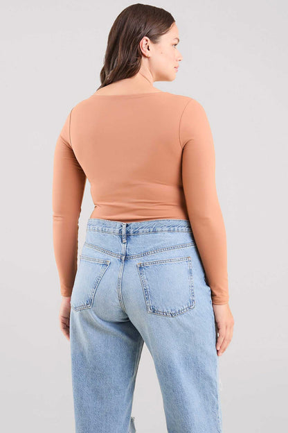 Long Sleeve Square Neck Bodysuit | Clay