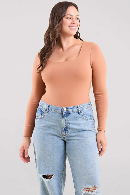 Long Sleeve Square Neck Bodysuit | Clay