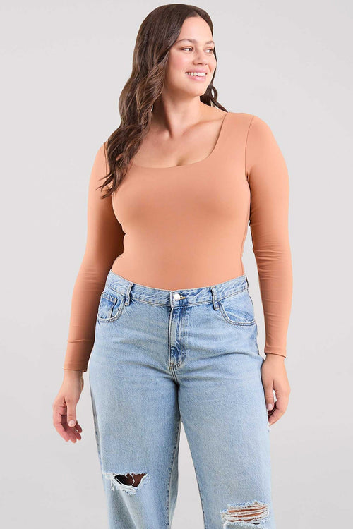 Long Sleeve Square Neck Bodysuit | Clay