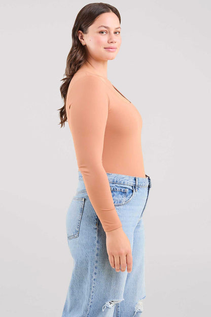 Long Sleeve Square Neck Bodysuit | Clay