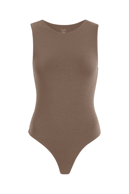 Cotton Stretch Classic Crewneck Tank Bodysuit | Mocha