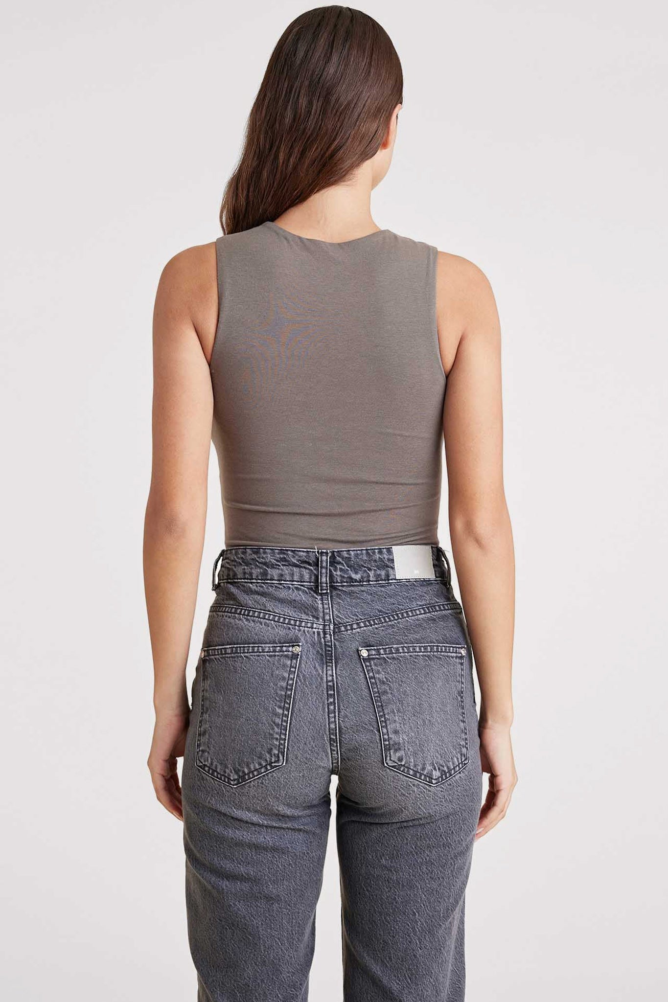 Cotton Stretch Classic Crewneck Tank Bodysuit | Mocha