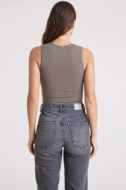 Cotton Stretch Classic Crewneck Tank Bodysuit | Mocha