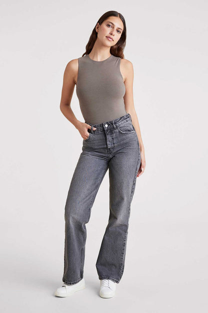 Cotton Stretch Classic Crewneck Tank Bodysuit | Mocha